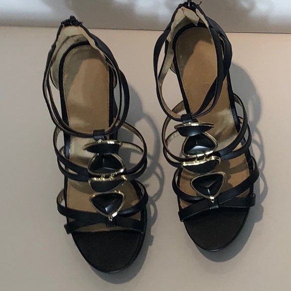 ALDO Black Wedge Sandals Sz 6 - Picture 2 of 15